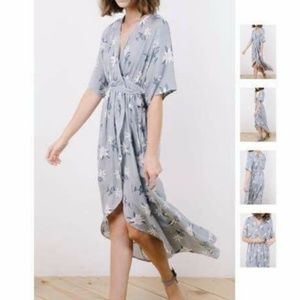 The Elena Striped Floral Kimono dress in Blue